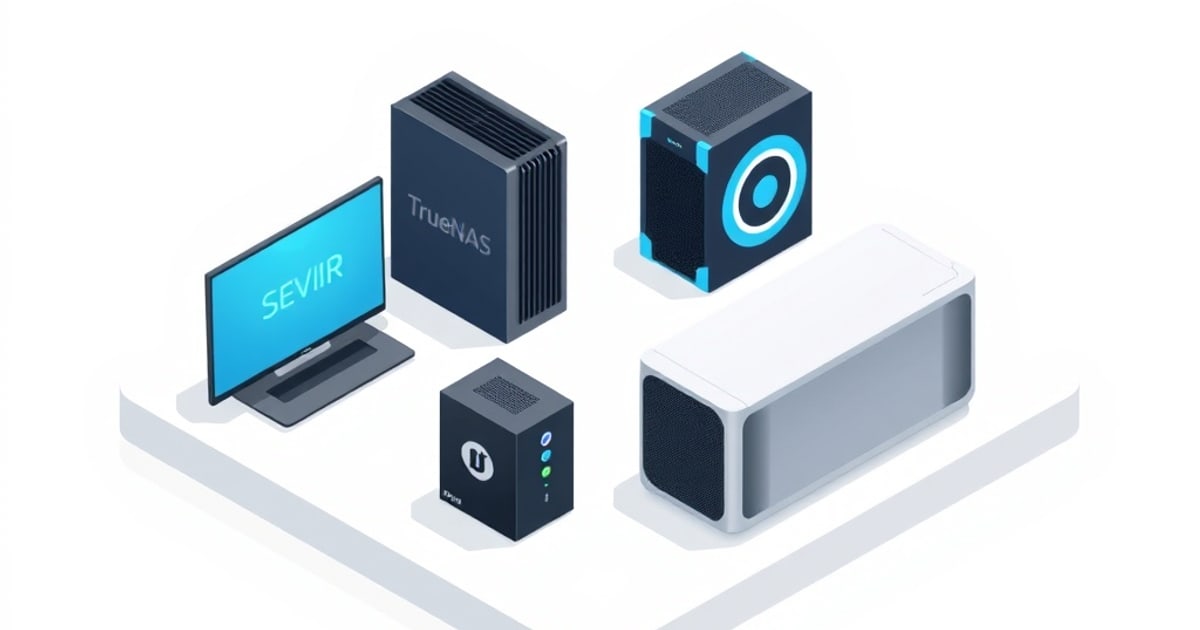 Isometric vector illustration representing truenas vs unraid for home media